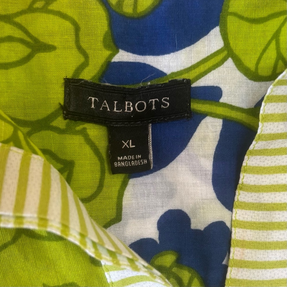 Talbots Green Blue Floral Cotton Tunic Blouse | Women’s XL Preppy Coastal Top - Picture 2 of 13